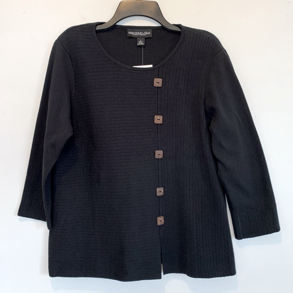 New Monterey Bay Boho Wooden Button Cotton Sweater Large